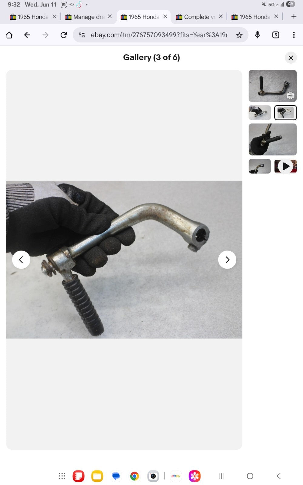 1965 Honda S90 KICKSTART PEDAL LEVER OEM